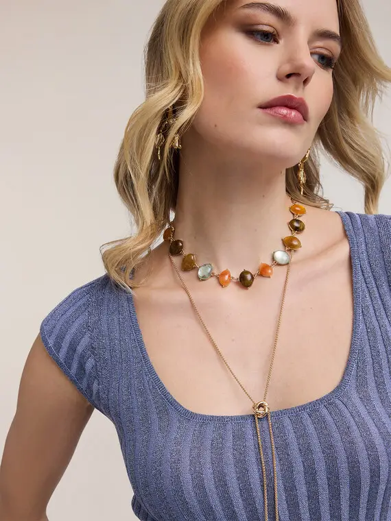 Maglia slim in lurex a coste Donna, Blu miniatura 3