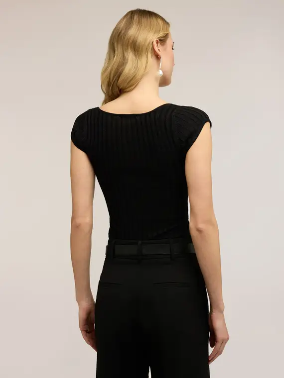 Maglia slim in lurex a coste Donna, Nero miniatura 2