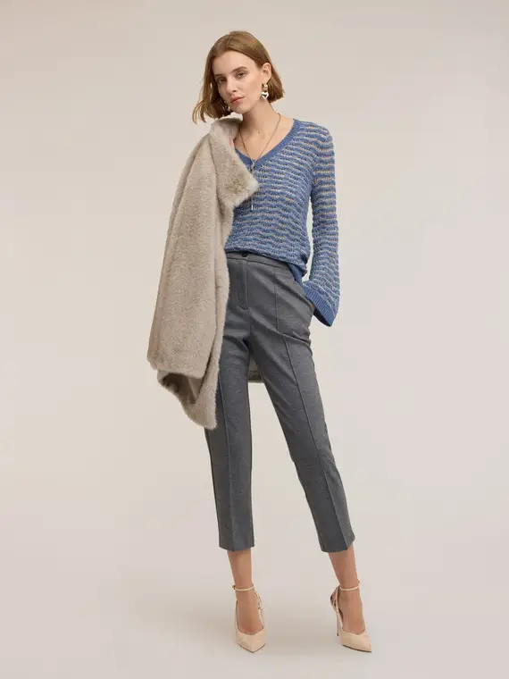 Maglia traforata con maniche flare Donna, Azzurro