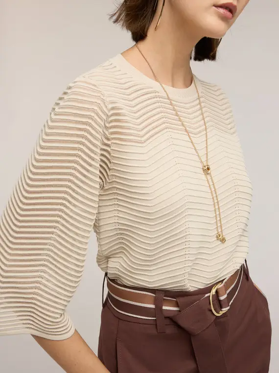 Maglia traforata in misto viscosa Donna, Bianco miniatura 3