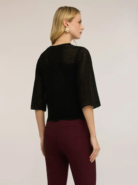 Maglia traforata in misto viscosa Donna, Nero miniatura 2