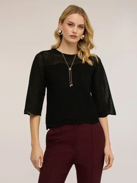 Maglia traforata in misto viscosa Donna, Nero