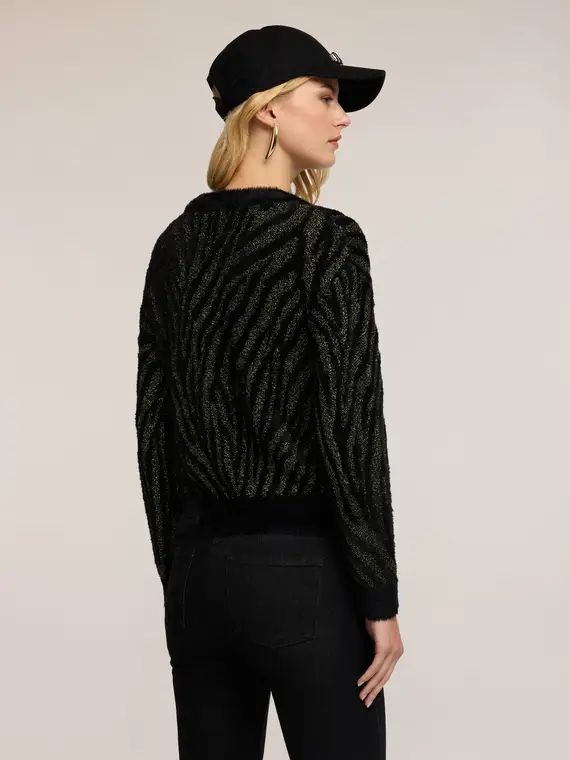 Maglia zebrata laminata Donna, Nero miniatura 2