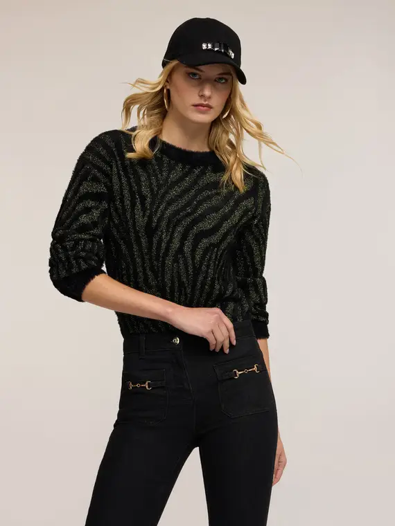 Maglia zebrata laminata Donna, Nero