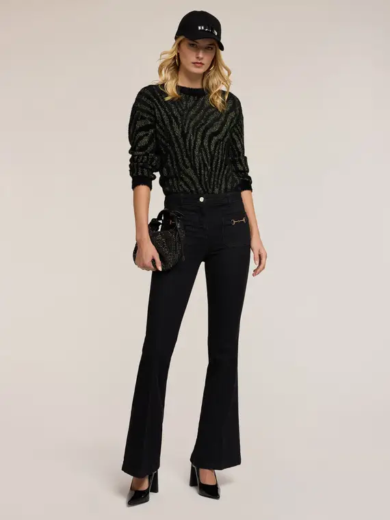 Maglia zebrata laminata Donna, Nero miniatura 3