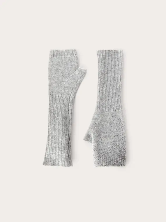 Manicotti in maglia con strass Donna, Grigio miniatura 2