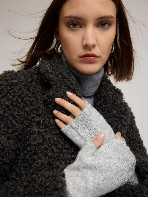 Manicotti in maglia con strass Donna, Grigio