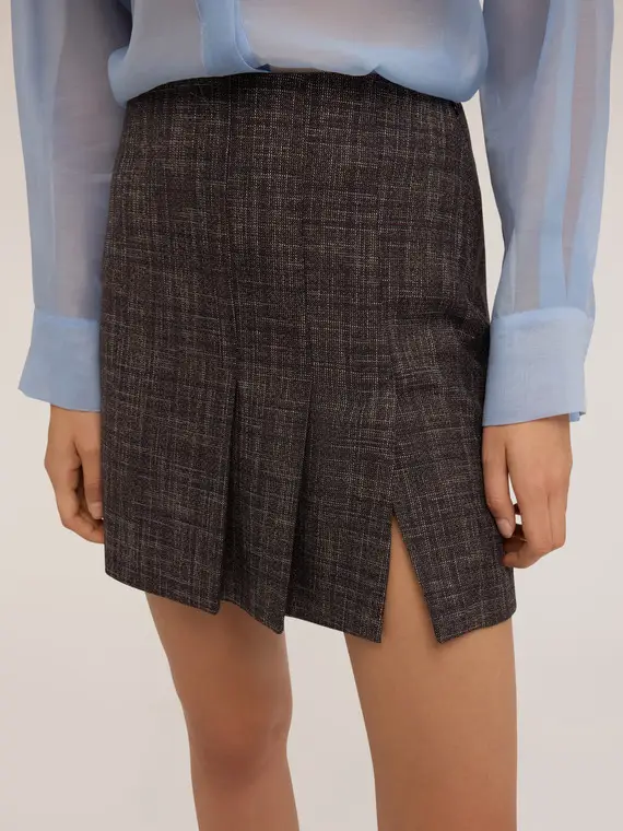 Minigonna a pieghe effetto portafoglio Donna, Marrone miniatura 3