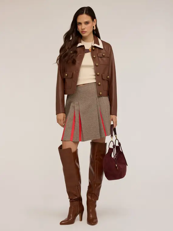 Minigonna a pieghe fantasia Pied de Poule Donna, Marrone miniatura 3