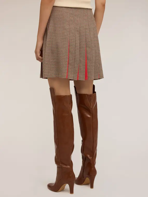 Minigonna a pieghe fantasia Pied de Poule Donna, Marrone miniatura 2