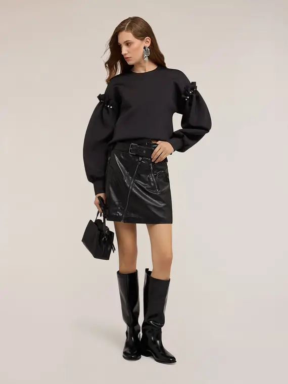 Minigonna con zip decorative Donna, Nero