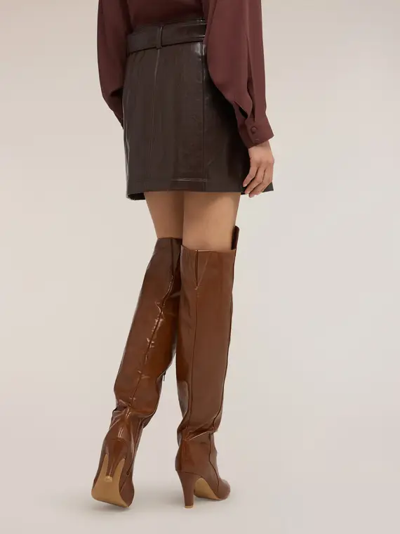 Minigonna in tessuto spalmato Donna, Bordeaux miniatura 2