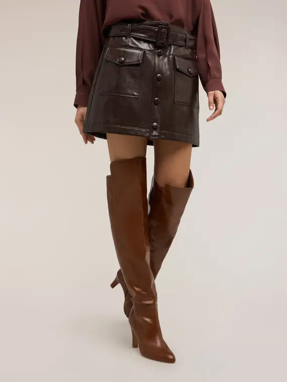 Minigonna in tessuto spalmato Donna, Bordeaux miniatura 3