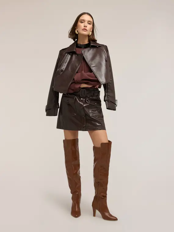 Minigonna in tessuto spalmato Donna, Bordeaux