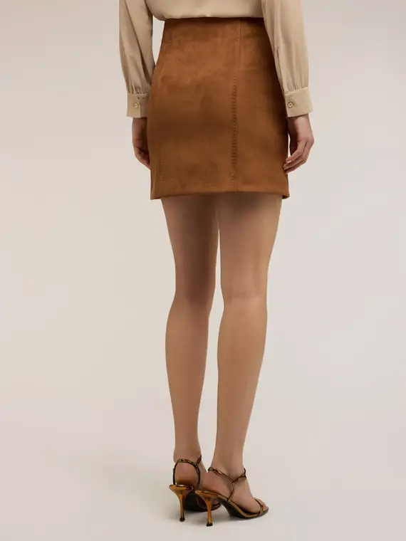 Minigonna linea ad A con zip Donna, Marrone miniatura 2