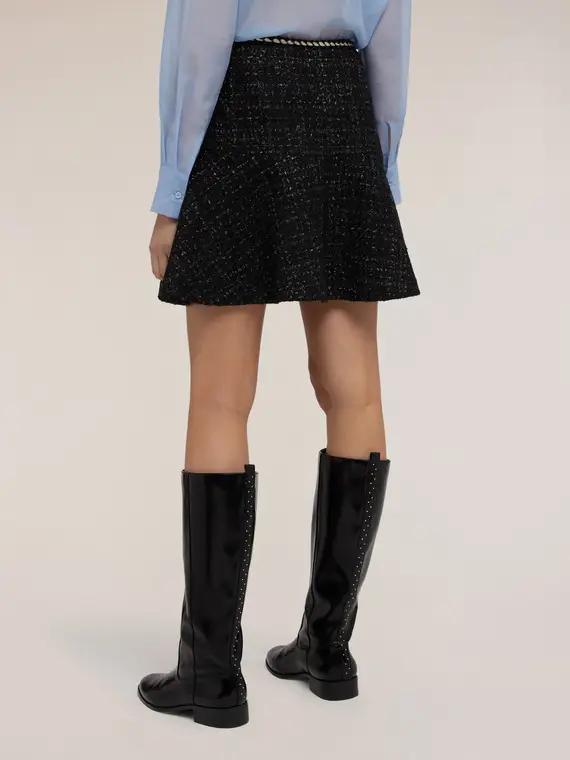 Minigonna linea ad A in tessuto bouclé Donna, Nero miniatura 2