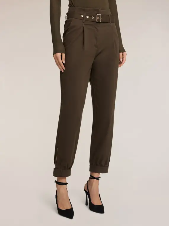 Pantaloni baggy in tessuto armaturato Donna, Verde militare miniatura 3