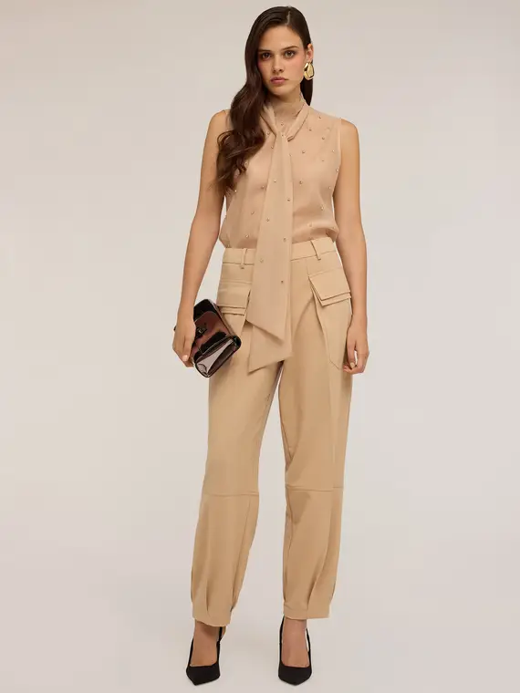 Pantaloni cargo in tessuto fluido Donna, Beige