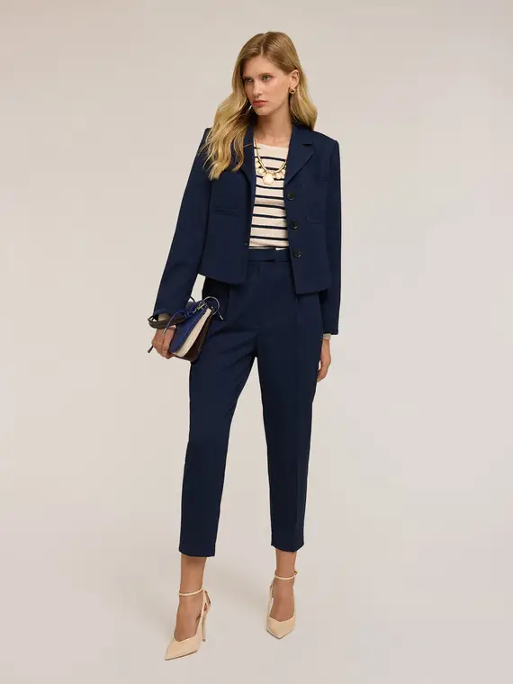 Pantaloni carrot con cintura in raso Donna, Blu miniatura 3