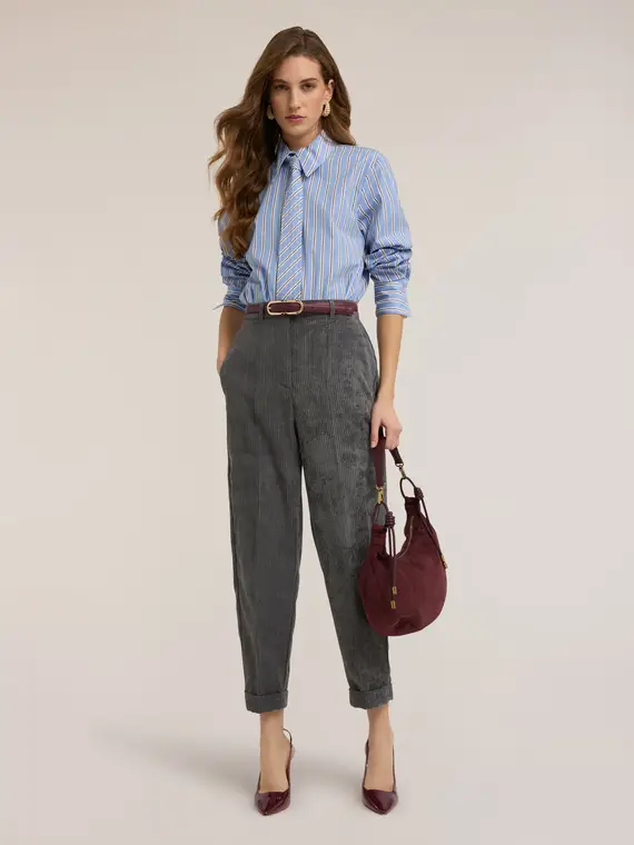 Pantaloni carrot in velluto a coste Donna, Grigio