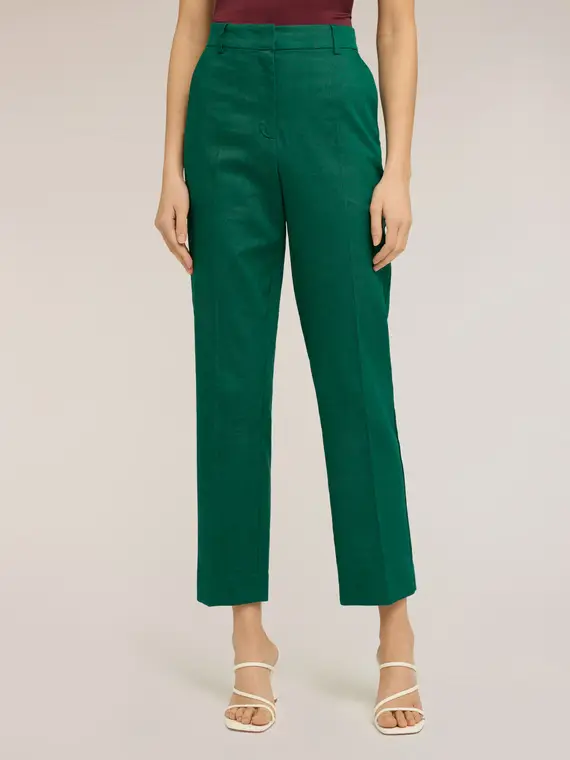 Pantaloni chino in misto lino Donna, Verde