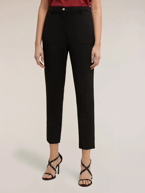 Pantaloni chino in tessuto armaturato Donna, Nero miniatura 3