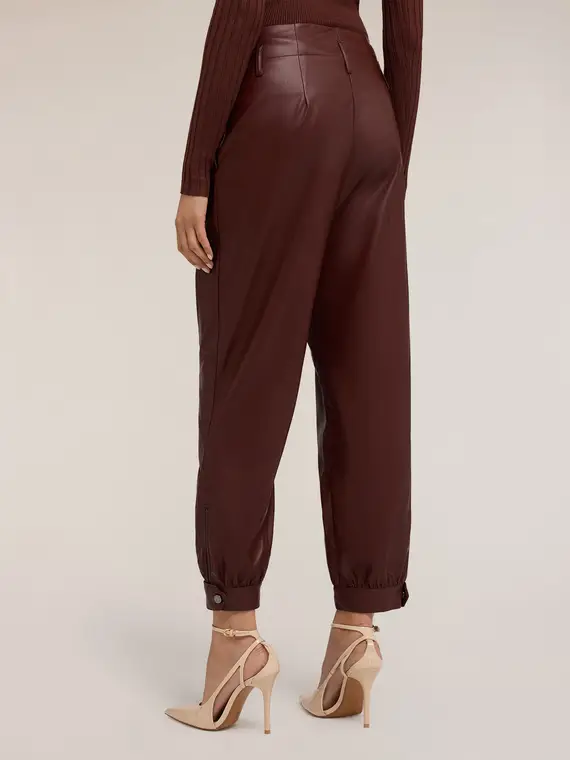 Pantaloni con pinces in tessuto spalmato Donna, Marrone miniatura 2