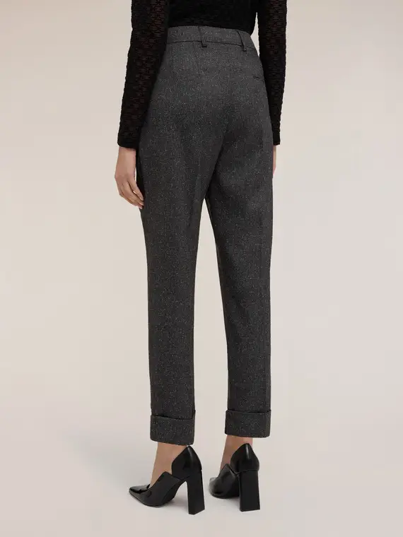 Pantaloni con risvolto in tinto filo Donna, Grigio miniatura 2