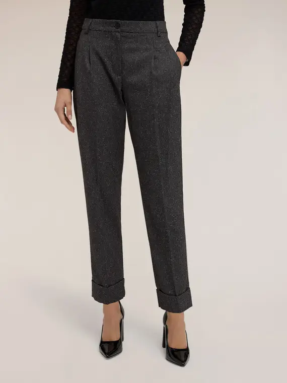 Pantaloni con risvolto in tinto filo Donna, Grigio miniatura 3