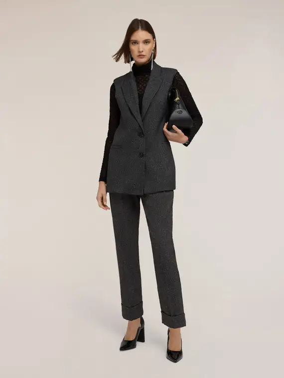 Pantaloni con risvolto in tinto filo Donna, Grigio