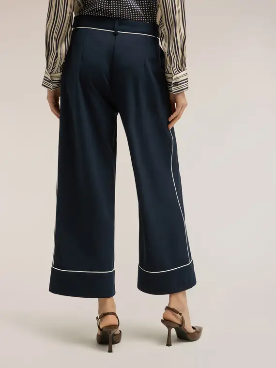 Pantaloni cropped con profili in contrasto Donna, Blu miniatura 2