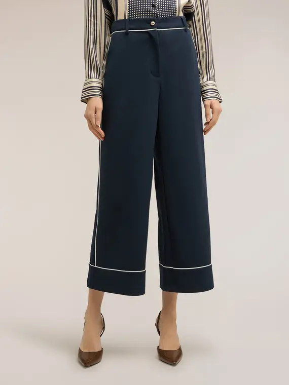 Pantaloni cropped con profili in contrasto Donna, Blu miniatura 3