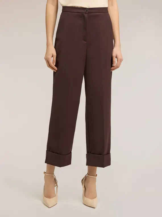 Pantaloni cropped con risvolto Donna, Marrone miniatura 3