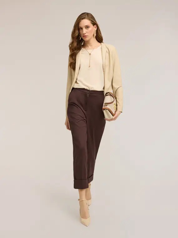 Pantaloni cropped con risvolto Donna, Marrone