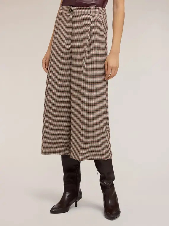 Pantaloni cropped fantasia check Donna, Beige miniatura 3