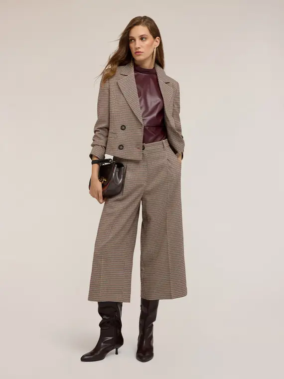 Pantaloni cropped fantasia check Donna, Beige