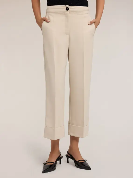Pantaloni cropped in crepe Donna, Bianco
