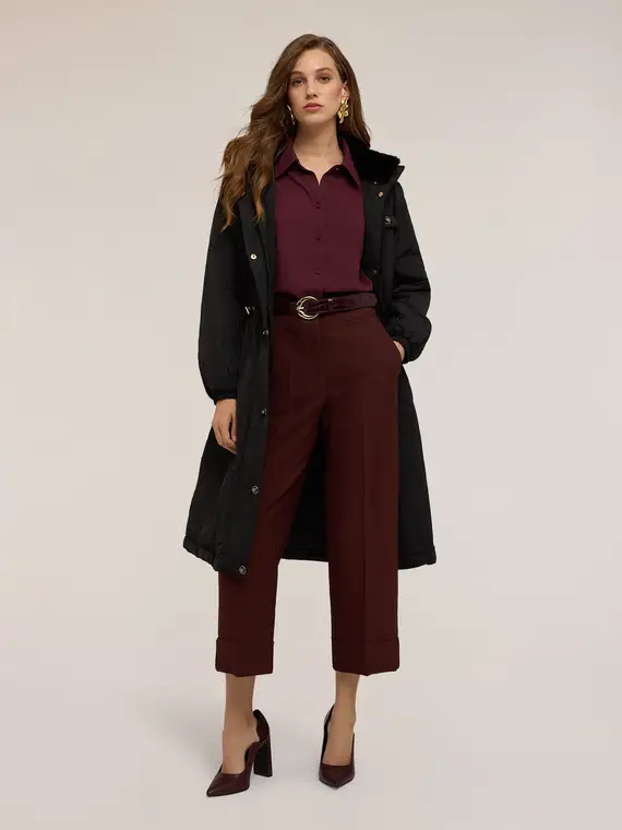 Pantaloni cropped in crepe Donna, Marrone