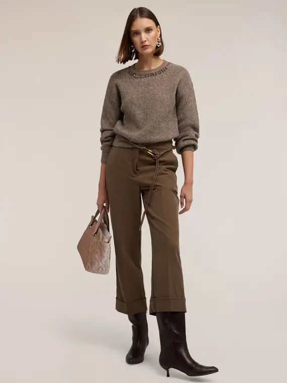 Pantaloni cropped in gabardina Donna, Verde militare