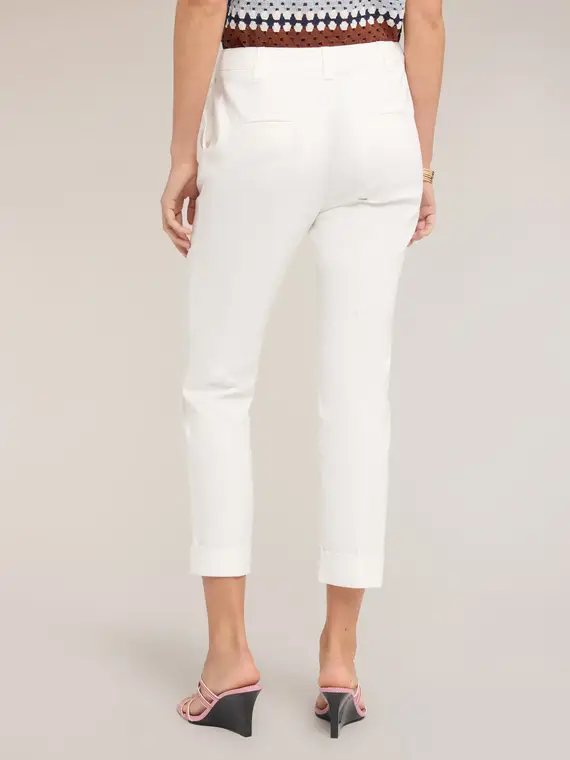 Pantaloni cropped in misto cotone Donna, Bianco miniatura 2
