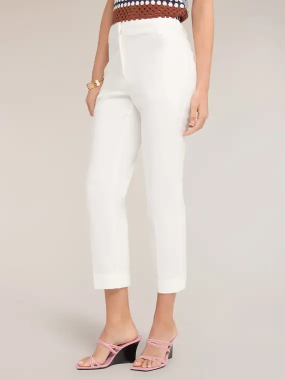 Pantaloni cropped in misto cotone Donna, Bianco miniatura 3