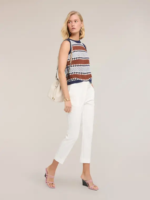 Pantaloni cropped in misto cotone Donna, Bianco