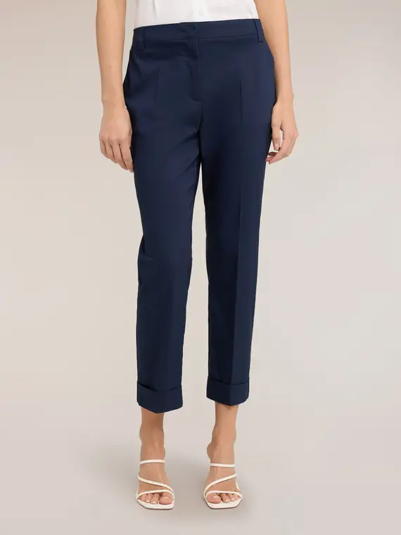 Pantaloni cropped in misto cotone Donna, Blu miniatura 3