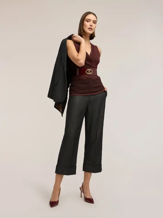 Pantaloni cropped misto ramiè Donna, Grigio