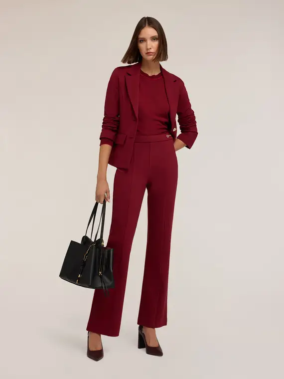 Pantaloni flare con motivo occhielli Donna, Bordeaux miniatura 3