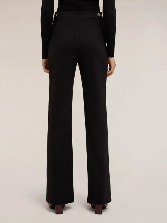 Pantaloni flare con motivo occhielli Donna, Nero miniatura 2