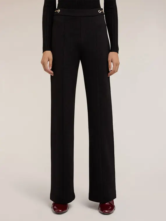 Pantaloni flare con motivo occhielli Donna, Nero miniatura 3