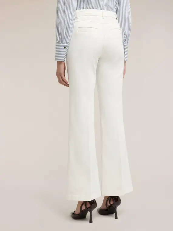 Pantaloni flare in drill di cotone Donna, Bianco miniatura 2