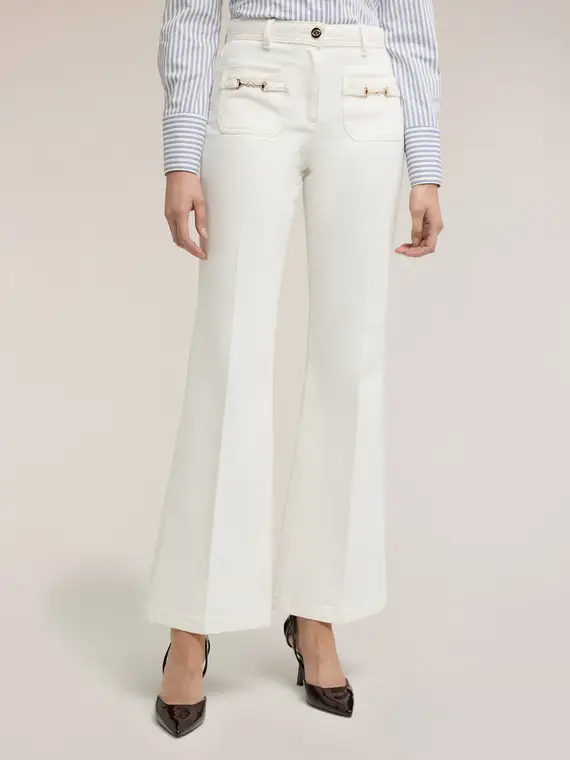 Pantaloni flare in drill di cotone Donna, Bianco miniatura 3