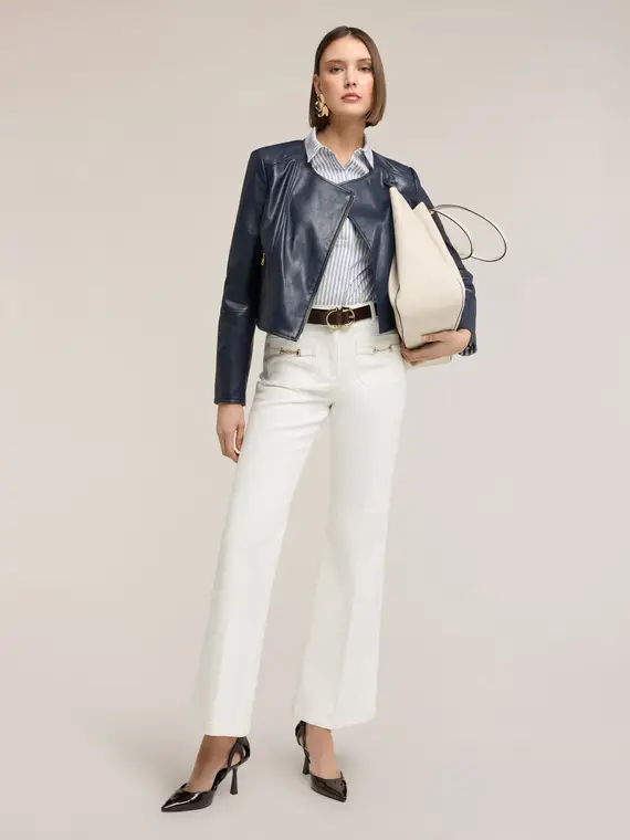 Pantaloni flare in drill di cotone Donna, Bianco